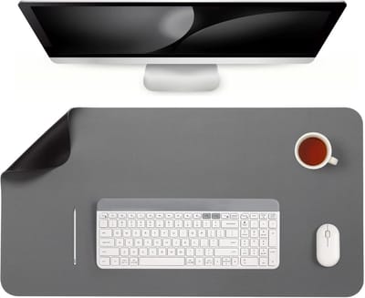 Famanu – Kunst Bureau Onderlegger - Dubbelzijdige Antislip Bureaumat Bureaubeschermermat PVC Kantoor (Grijs Zwart - 43 x 90 cm)