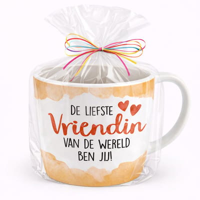 Mok - Koffie - Cadeau - Traktatie - Vriendin - Beste Vriendin Voor Het Leven - Keramiek - Cadeauverpakking met gekleurd lint