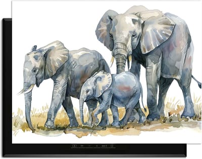 KitchenArt - Elephant Family - Inductie Beschermer - 78x52 cm - Kookplaat Beschermer - Luxe Afdekplaat Inductieplaat - Anti-slip & Oprolbaar - Beschermmat Inductiekookplaat