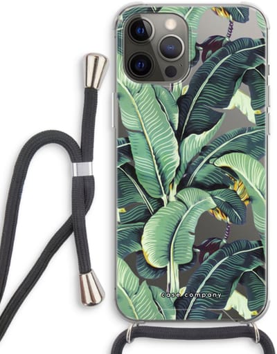 Case Company® - Hoesje met koord geschikt voor iPhone 12 Pro hoesje met Koord - Bananenbladeren - Telefoonhoesje met Zwart Koord - Bescherming aan alle Kanten en Over de Schermrand