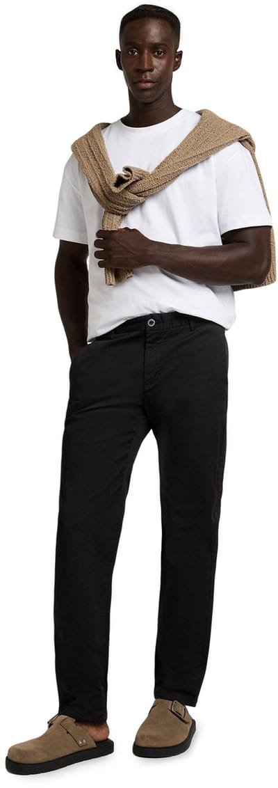 WOTEGA Heren Chinobroek CloudFit – Regular Fit – Katoen Stretch – Zwart – Koordsluiting