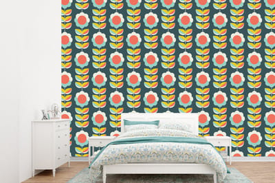 Behang - Fotobehang Retro - Bloemen - Scandinavisch - Breedte 360 cm x hoogte 260 cm