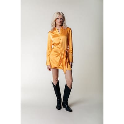 Colourful Rebel Mette Satin Wrap Dress Ls Rust Orange Maat: XS | Blousejurken Outlet | Dames | Oranje