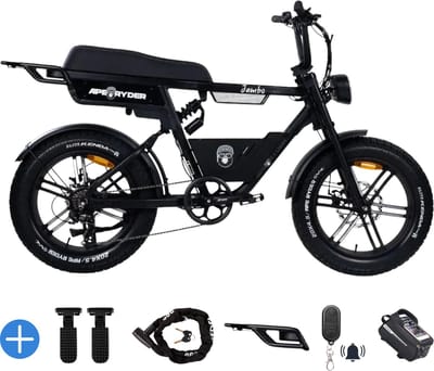 Ebikekopen.com Fatbike V20 Mini - Nieuwste Model - Hydraulische remmen - 2026/2027 Model - Incl. Slot - Telefoonhouder - Alarmsysteem - Achterrekje - Voetensteuntje - Met Accessoires - Elektrische Fiets - Bluethooth Speaker - QmWheel