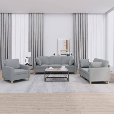 vidaXL - 3-delige - Loungeset - met - kussens - stof - lichtgrijs