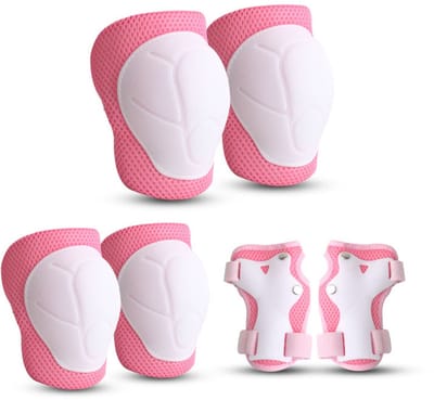 Knie- en elleboogbeschermers voor kinderen - kniebeschermers - kniebeschermers kinderen - 6 in 1 knie- en elleboogbeschermers - Veiligheidsuitrusting - Verstelbare beschermers - Voor rollerbikes en skateboards - Roze