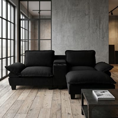 STILVORA Hoekbank 224 x 151 cm - Met Opbergruimte, Usb En Bekerhouders - Voor Woonkamer En Appartement - Chenille Zwart