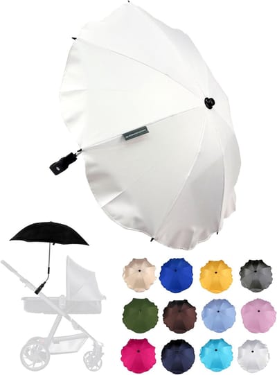 Universele parasol - Zonwering kinderwagen - Bescherming tegen zon - UV-bescherming 50+ - 68 cm diameter - Wit
