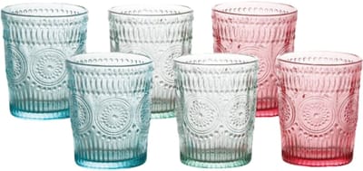 Cheffinger Kleurrijke set van 6 vintage drinkglazen – stijlvol en veelzijdig