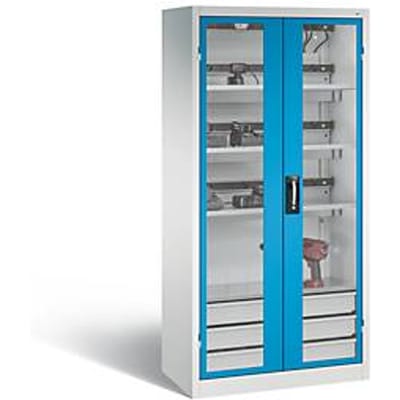 C+P Comfort acculaadkast met kijkvenster van acrylglas, H 1950 x B 930 x D 500 mm, lichtgrijs/lichtblauw