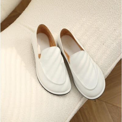 Loafers Dames Nieuwe Lente Instapper Ronde Neus Schoenen Dames Echt Leer Zachte Platte Schoenen Dames 40 white