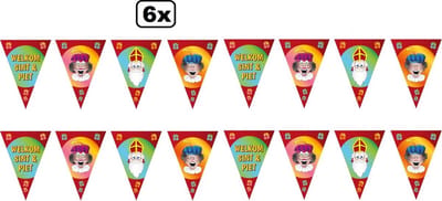 6x Luxe Vlaggenlijn Welkom Sint en Piet 10 meter - Sinterklaas feest party 5 december