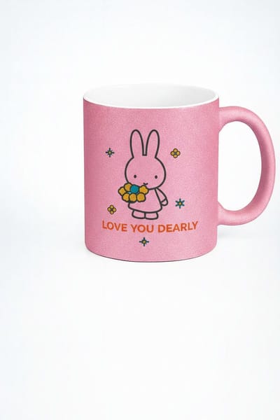 Roze Glitter Mok met Lief Konijn Design - 'Love You Dearly' Romantisch Cadeau