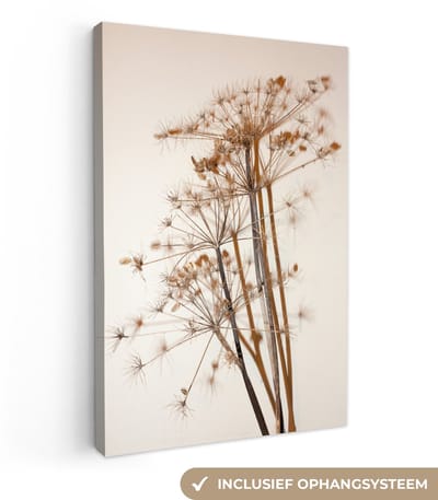 Canvas schilderij 20x30 cm - Wanddecoratie Droogbloemen - Stilleven - Wit - Planten - Bloemen - Muurdecoratie woonkamer - Slaapkamer decoratie - Kamer accessoires - Schilderijen op canvas