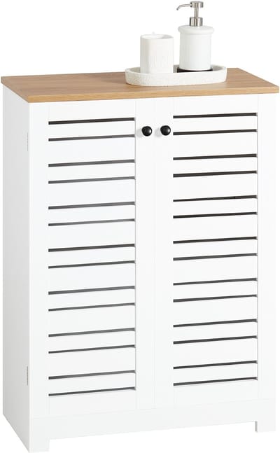 SoBuy BZR41-W Badkamermeubel - Witte Lage Kast met Louverdeuren