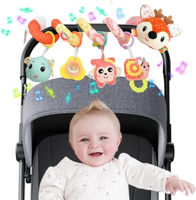 Spiraalvormig Pluche Activiteitsspeelgoed voor Baby's met Muziekdoos voor Kinderwagens, Autostoelen en Bedjes - Perfect voor Nieuwe Ouders en Sensomotorische Ontwikkeling