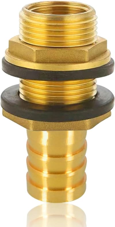 Tankgrommet voor regenwateropvang met 3/4 inch mannelijke en 1/2 inch vrouwelijke draad, inclusief slangconnector voor waterreservoirs en regentonnen