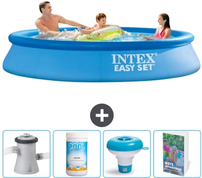 Intex Rond Opblaasbaar Easy Set Zwembad - 305 x 61 cm - Blauw - Inclusief Pomp Chloor - Chloordrijver - Zwembadgids