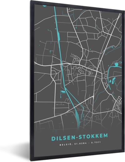 Fotolijst incl. Poster - Stadskaart – Grijs - Kaart – Dilsen Stokkem – België – Plattegrond - 40x60 cm - Posterlijst