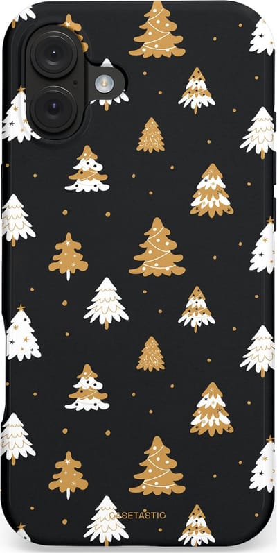 Casetastic hoesje geschikt voor Apple iPhone 16 Plus - MagSafe - Dubbellaagse bescherming - Happy Chistmas Kerstbomen - Fashion Case - Zwart