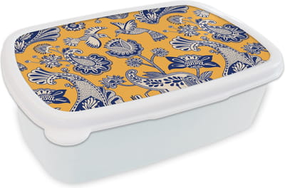 Broodtrommel Wit - Lunchbox - Brooddoos - Jungle - Design - Vogel - Kolibrie - 18x12x6 cm - Volwassenen