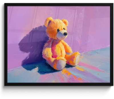 Poster in lijst - Fotolijst 80x60 cm - Posters - Teddybeer - Schaduw - Penseelstreken - Paars - Posterlijst zwart - Decoratie - Wanddecoratie woonkamer - Muurdecoratie slaapkamer