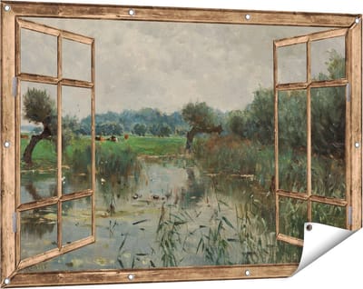 Gards Tuinposter Doorkijk In de Uiterwaarden van de IJssel - Willem Roelofs - 120x80 cm - Tuindoek - Tuindecoratie - Wanddecoratie buiten - Tuinschilderij