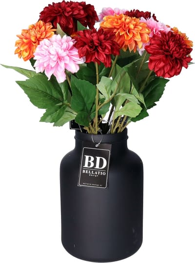 Bellatio Design Kunstbloemen boeket Dahlia's - 12 stelen - 50 cm - kleurenmix - zijdebloemen