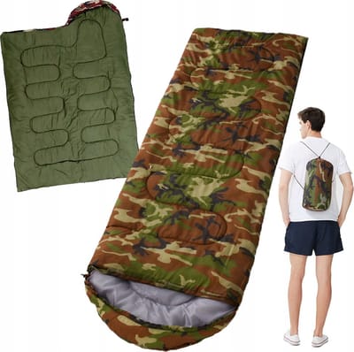 Survival Slaapzak - Legergroen - Camouflage - Extra Warm - Compact - met Capuchon - 200x65 cm - Winddicht - Waterdicht - Outdoor - Survival - Slaapzak - Kamperen - Camping - Hiken - Backpacken - Nood Slaapzak - Mummy Slaapzak - Mummyslaapzak