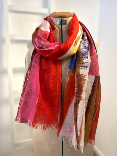 Gestreepte pareo sjaal met rood van katoen, gekleurde zomer shawl, dames shawl, halsdoek, strepen sjaal, zachte doek, accessoire, strand laken, gekleurde sarong, zomer sjaal, Lovely Scarfs, vakantie pareo, soft cotton