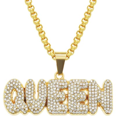 Bezet met Diamanten Hanger Alfabet Ketting Hipster Man Street Cool Persoonlijkheid Overdreven Accessoires beige