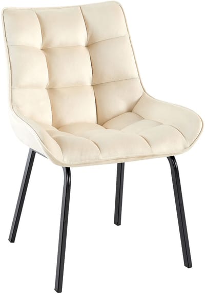 CLP Saranda Eetkamerstoel - klassiek - met zwart metalen frame - met rugleuning - Fluweel/creme