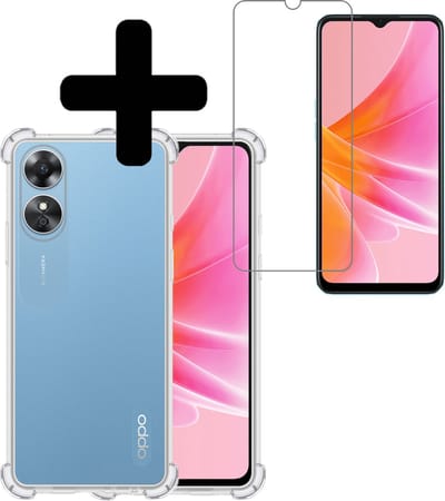 Hoesje - Met Screenprotector - Geschikt voor OPPO A17 - Sterk & Shockproof - Siliconen Case - Back Cover - Telefoon Hoes - Shock Proof - Telefoonhoesjes - Transparant