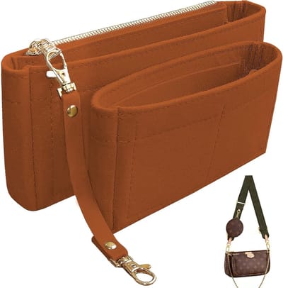 Famanu – Handtas Organizer Insert Past voor Multi Pochette Accessoires Bag Series perfect - 2 Packs in One Set Inserts Tote Bag Organizer Pouch Binnen Voeg Rits Pocket & Sleutelhanger - 6 Kleuren