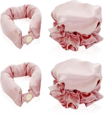 DIY Krultangen Set voor Gemakkelijke Styling, Verstelbare Krulband en Warmtevrije Krullers in Lotusroze, Perfect voor Thuisgebruik en Snel Haarstyling