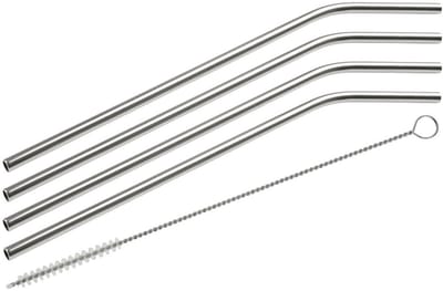 Set van 4 gebogen roestvrijstalen rietjes met reinigingsborstel 24 cm Fackelmann Bar Concept