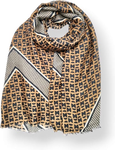 Lange dames sjaal Lieve fantasiemotief taupe cacao bruin zwart beige