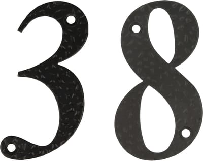 AMIG Huisnummer 38 - massief gesmeed staal - 10cm - incl. bijpassende schroeven - zwart