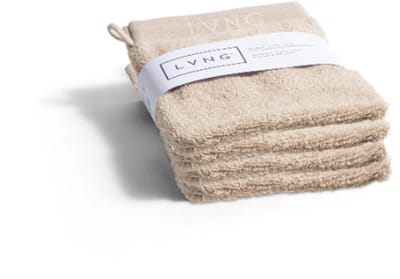 LVNG Washandjes – Set van 4 – 100% Biologisch Katoen – Hotelkwaliteit – GOTS-gecertificeerd – Beige