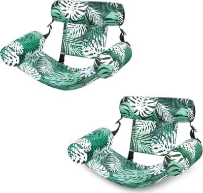 2 stuks-Opblaasbare zwembadstoelen voor volwassenen, opblaasbare loungebank voor in het zwembad, drijvende mat met plantenpatroon, opblaasbare waterstoelen-groen