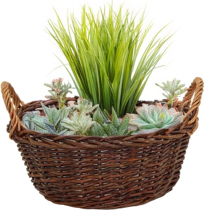 Mega Collections plantenmand Santa Fe - D29 x H13 cm - incl handgreep - rotan
