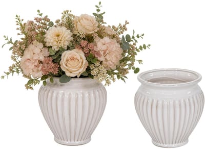 Mega Collections bloempot / plantenpot Roma - 2x - wit - terracotta - 19 x 21 cm - klassiek - stijlvol