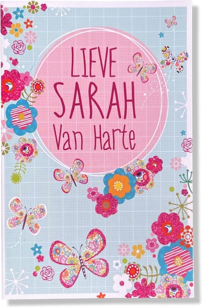 Lieve Sarah van Harte! Luxe verjaardagskaart Sarah - 12x17cm - Gevouwen Wenskaart inclusief envelop - Leeftijdkaart