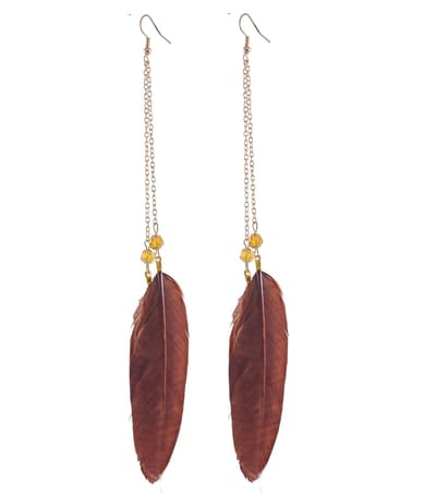 Behave - Oorbellen - Oorhangers Goudkleur met bruine veren