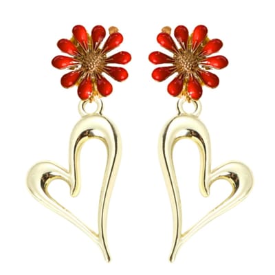 Clip oorbellen -emaille- Daisy -rood- goudkleurig- hart- geen gaatje- Charme Bijoux