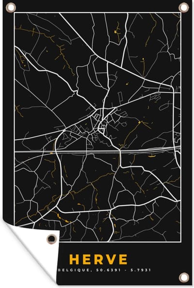 Muurdecoratie Herve - Stadskaart - Plattegrond - Goud - Kaart - 120x180 cm - Tuinposter - Tuindoek