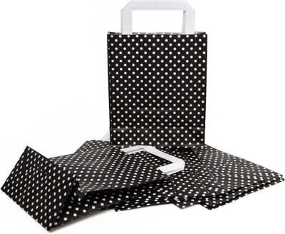 Zwart-wit gestippelde papieren zakken - cadeauzakjes met handvat - 18 x 8 x 22 cm - verpakking voor cadeau's