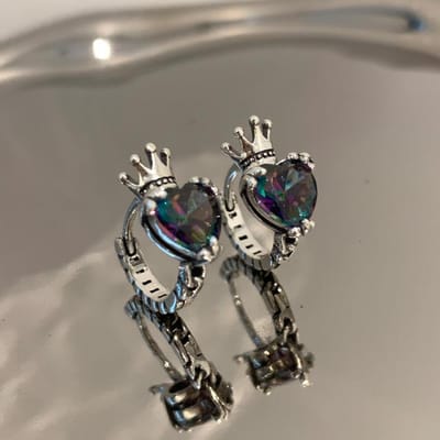 Jwer Zilver Kleur Vintage Liefde Hart Zirkoon Kroon Hoops Oorbellen Voor Vrouwen Handgemaakte Punk Party Nieuw Design Mode-sieraden Geschenken