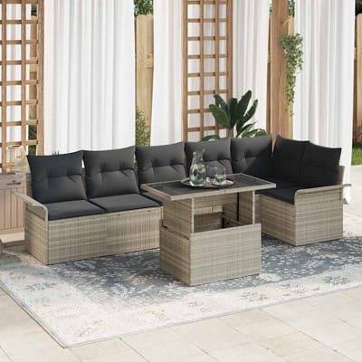 vidaXL - Tuinbank - Set - 7 - st - 6-Aantal - zitplaatsen - Lichtgrijs - Poly - rattan