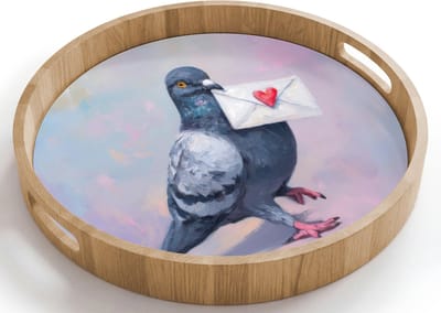 Dienblad rond 40x40 cm - Schootdienblad hout - Duif - Envelop - Paars - Borrelplank rechthoek - Plateau houten dienbladen